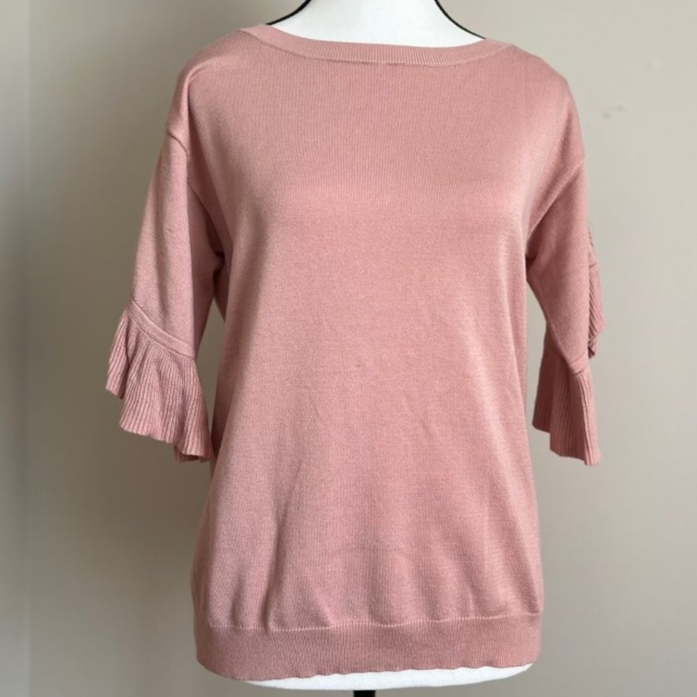 NY Collection Dusty Rose 3/4 ruffled sleeve sweater size M